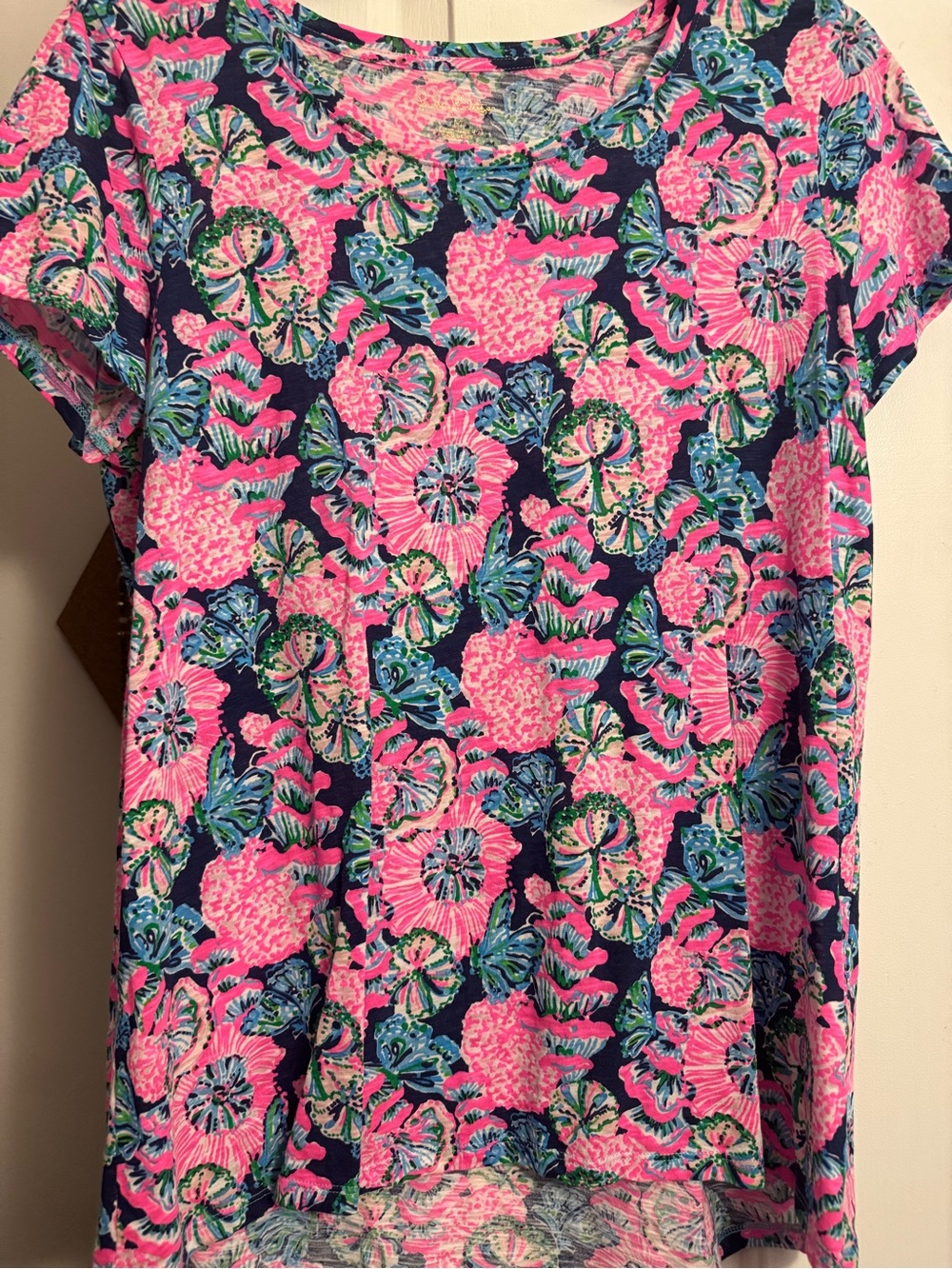 Lilly Pulitzer Navy Pink Green Floral Print Tee